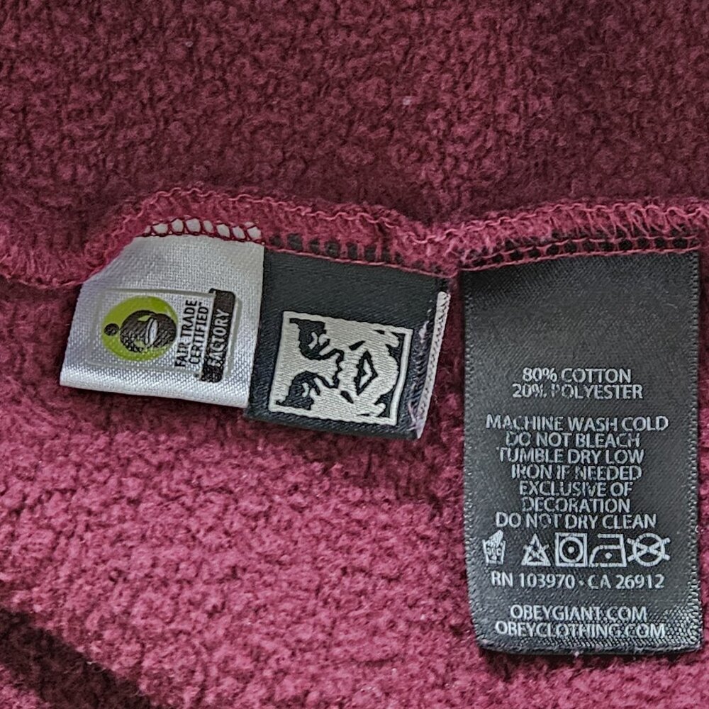 Obey Hoodie Mens L Burgundy Worldwide Propganda LS Fleece Skate Streetwear Punk - Picture 12 of 16